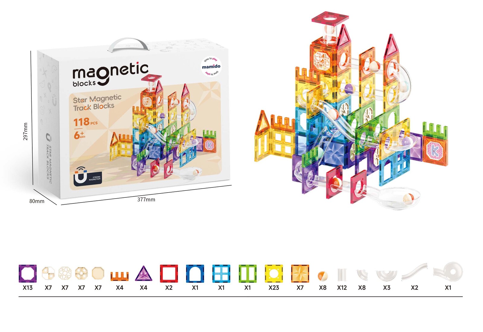 Mamido Mamido Magnetická stavebnice s kuličkovou dráhou 118 dílů Diamond MT1503