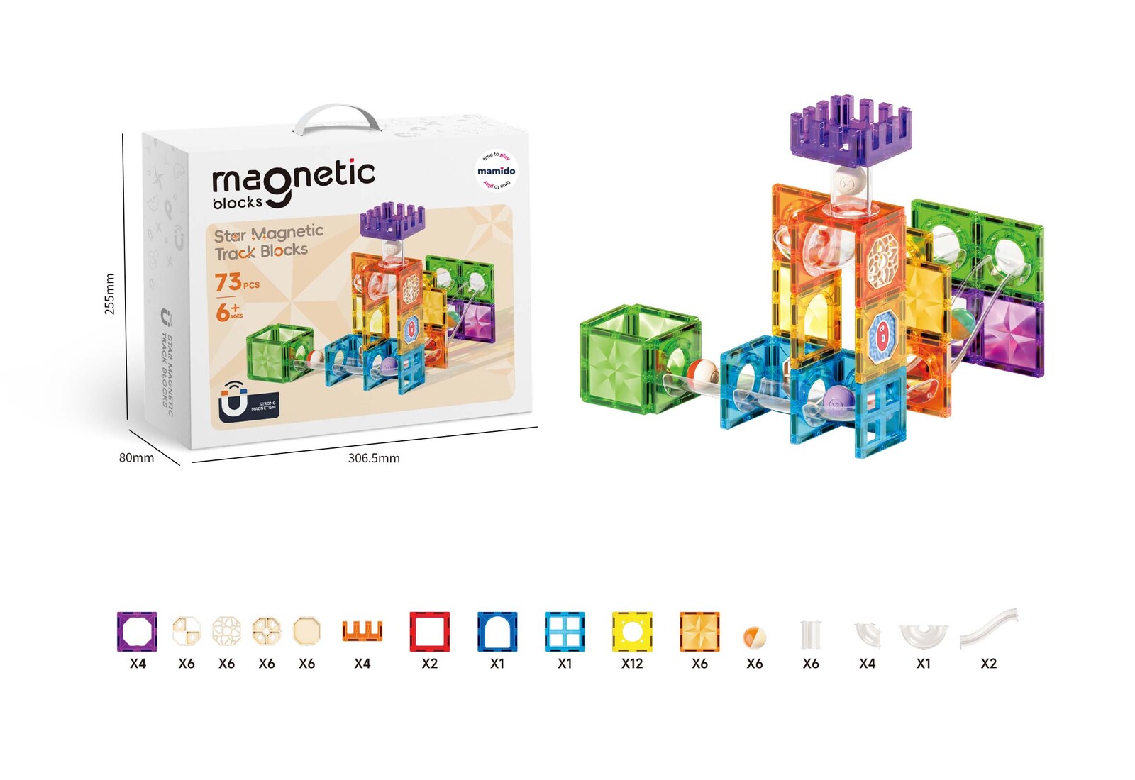 Mamido Mamido Magnetická stavebnice s kuličkovou dráhou 73 dílů Diamond MT1501