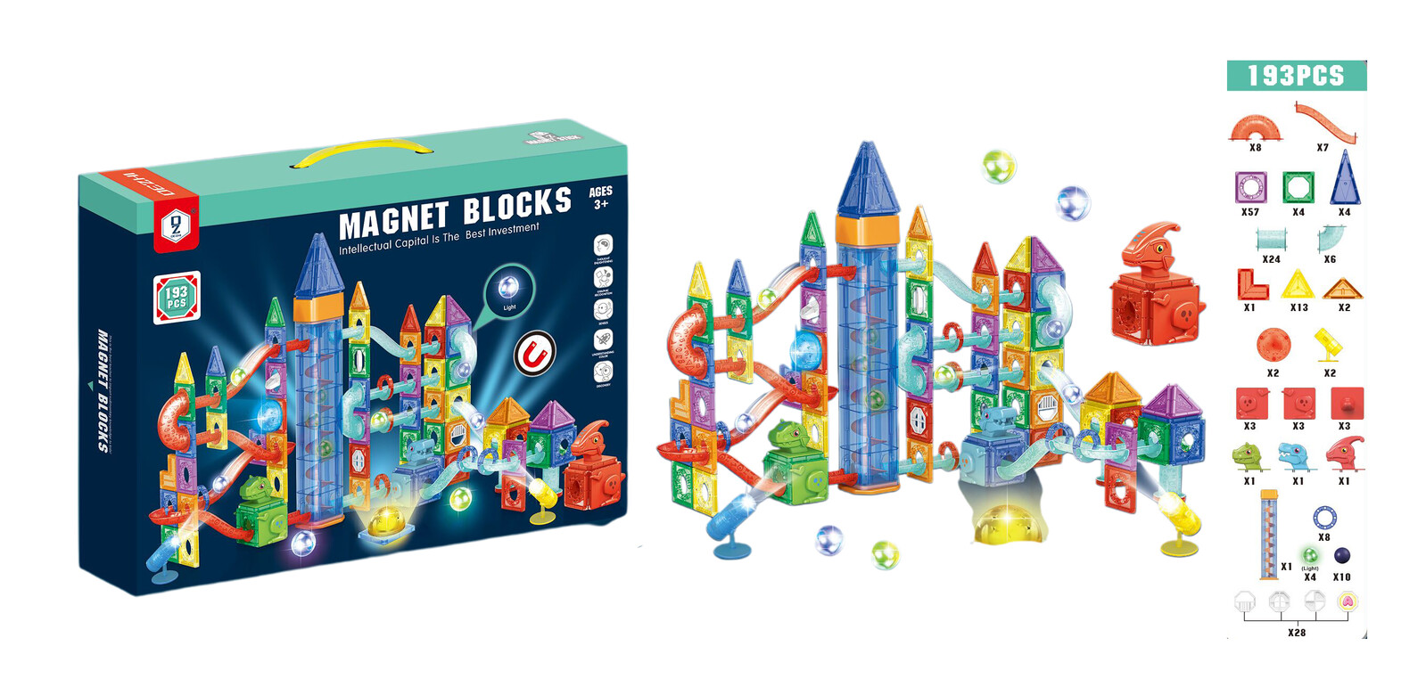 Mamido Mamido Magnetická svítící stavebnice kuličková dráha 193 dílů XXL MT1160