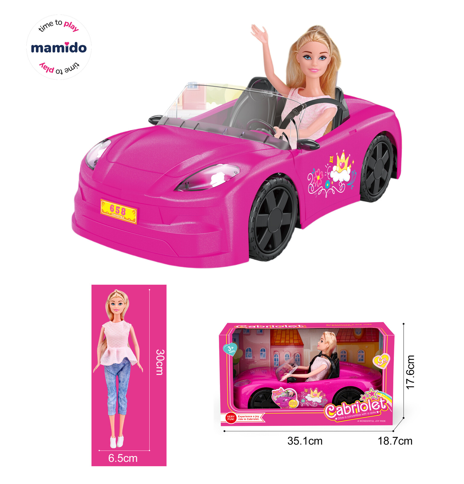 Mamido Mamido Panenka se sportovním růžovým autíčkem, blondýnka, kabriolet MT1360