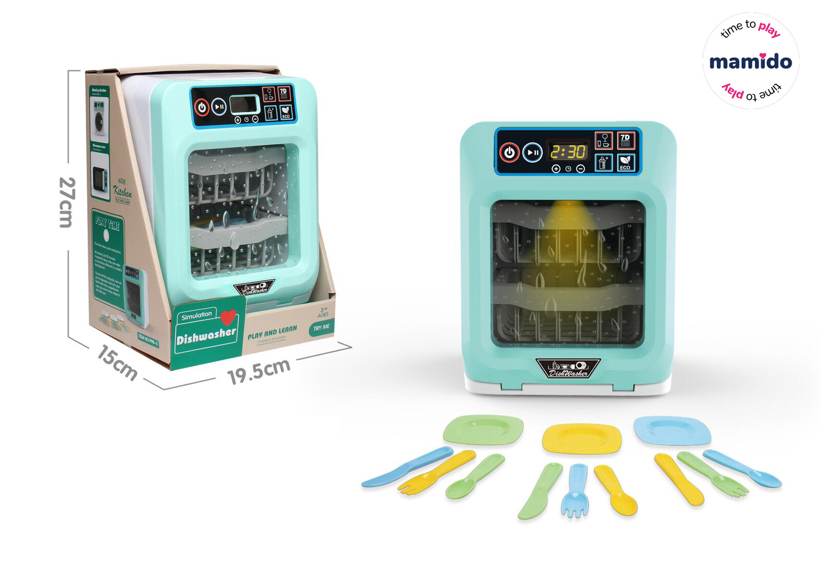 Mamido Mamido Dětská dvoupatrová myčka s nádobím se světly, zvuky a nádobím
