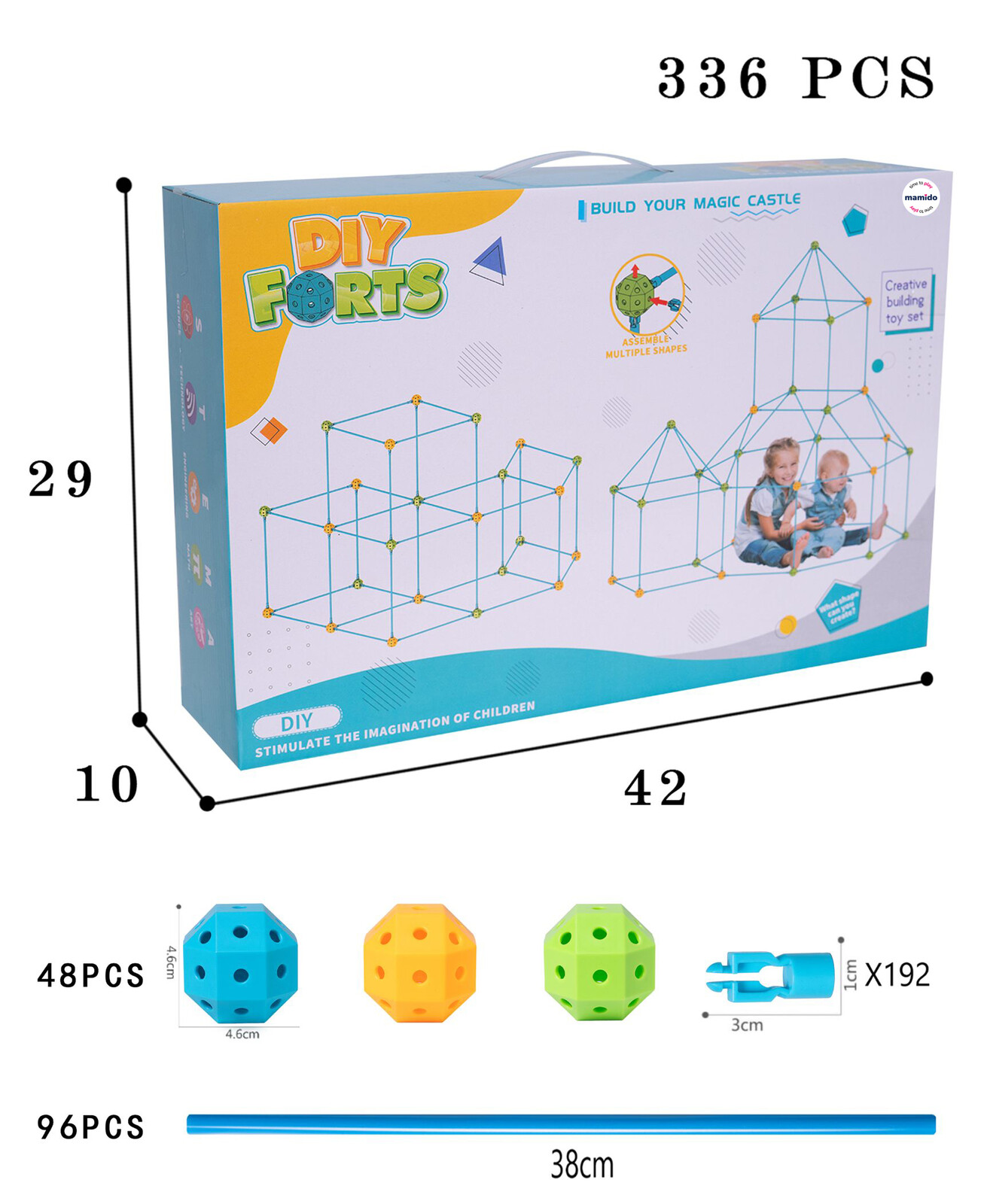 Mamido Mamido DIY forts Konstrukční stavebnice velké slámky a spojky 336 dílů Magic Forts