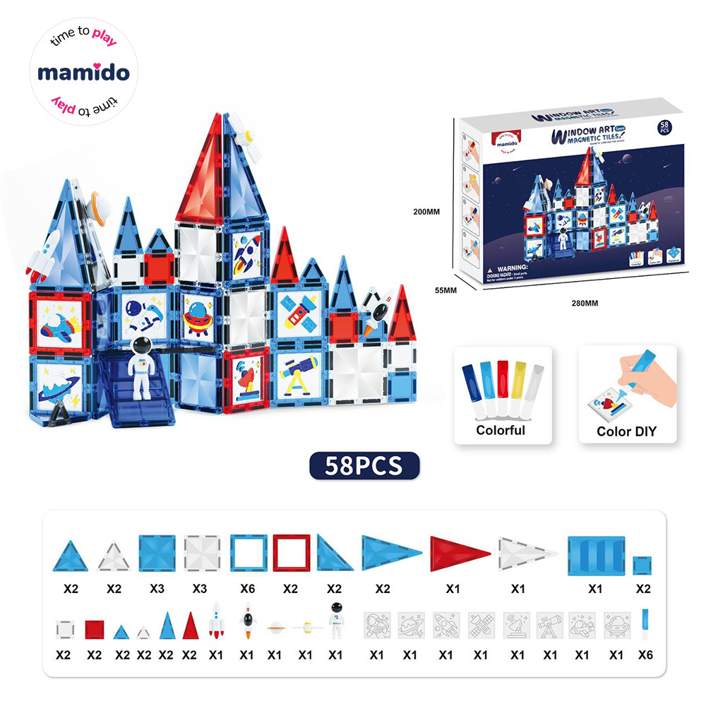 Mamido Mamido Magnetická stavebnice vesmír Window Art DIY Space Rocket 58 dílů MT1477