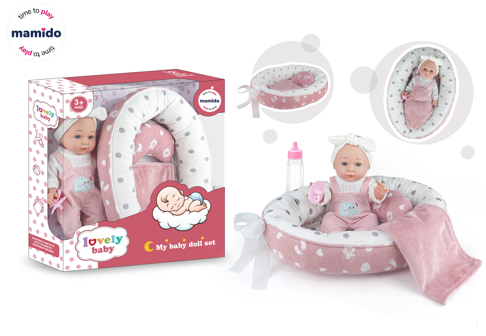 Mamido Mamido Panenka miminko v hnízdečku s doplňky MT1206