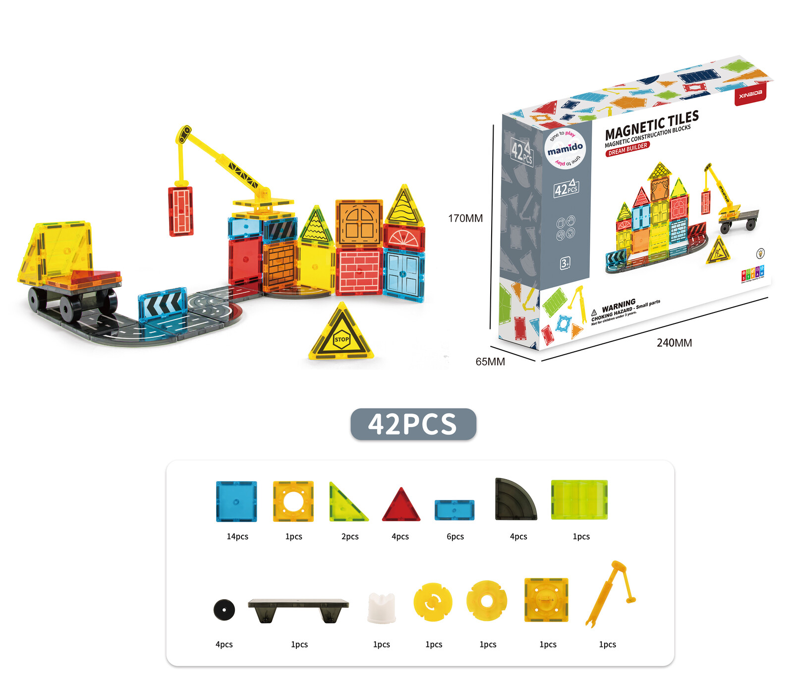 Mamido Mamido Magnetická stavebnice dopravní město 42 dílů, jeřáb MT1490