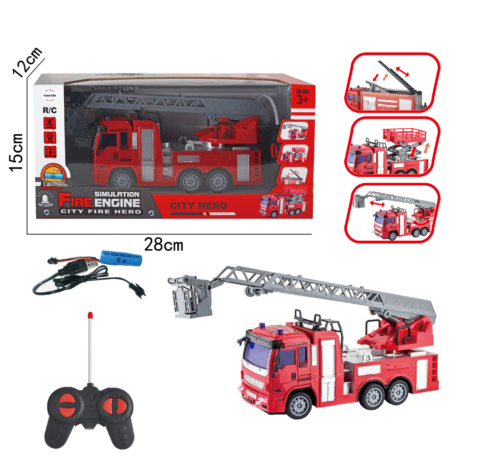 Mamido Mamido Hasičské auto na dálkové ovládání se světly City Fire Hero RC