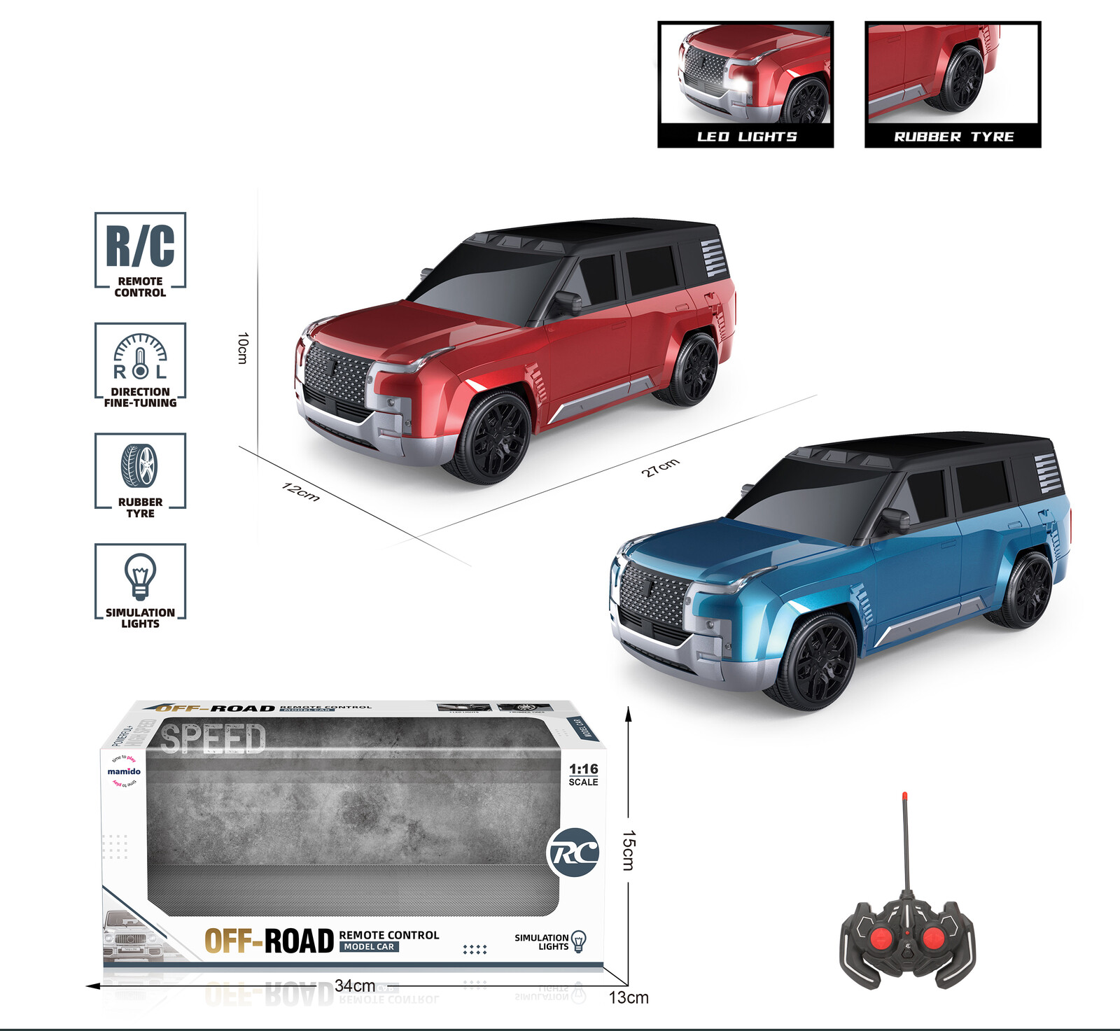 Mamido Mamido Auto na dálkové ovládání Off-road 1:16 modré MT1302 RC