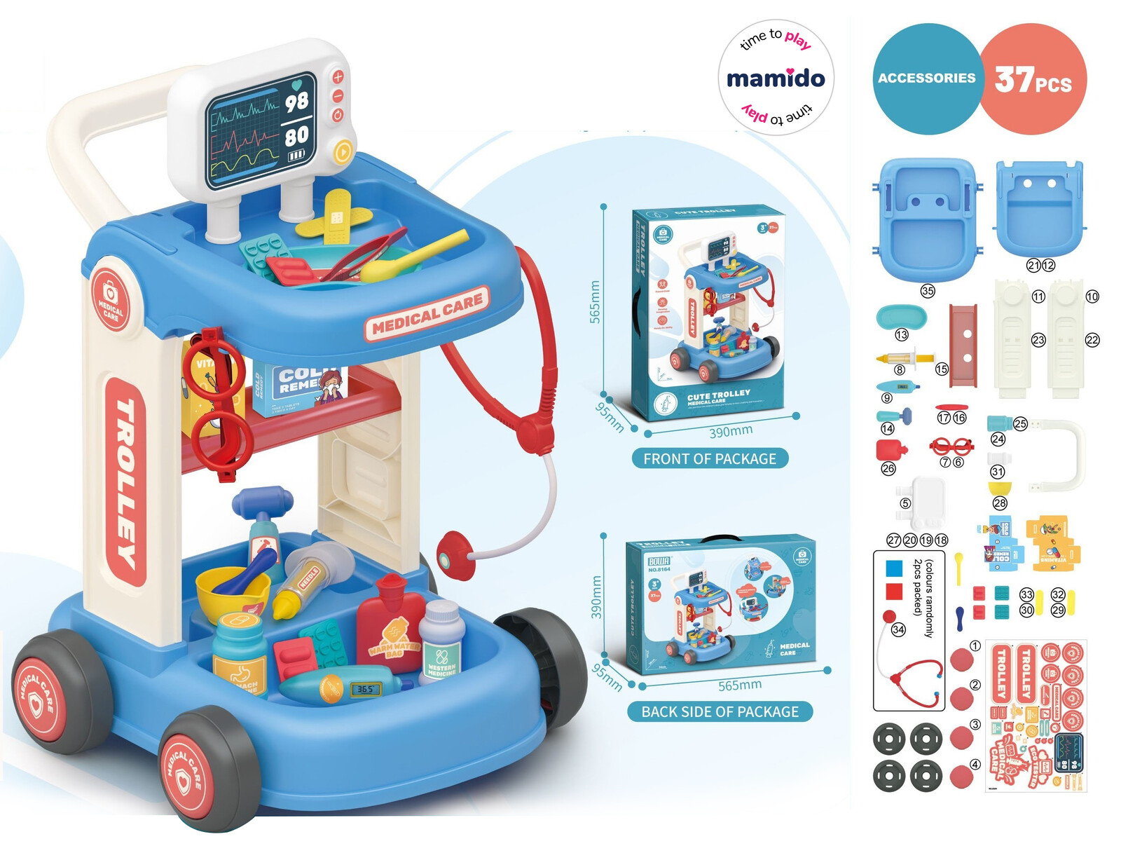 Mamido Mamido Dětský lékařský vozík s příslušenstvím MT1116