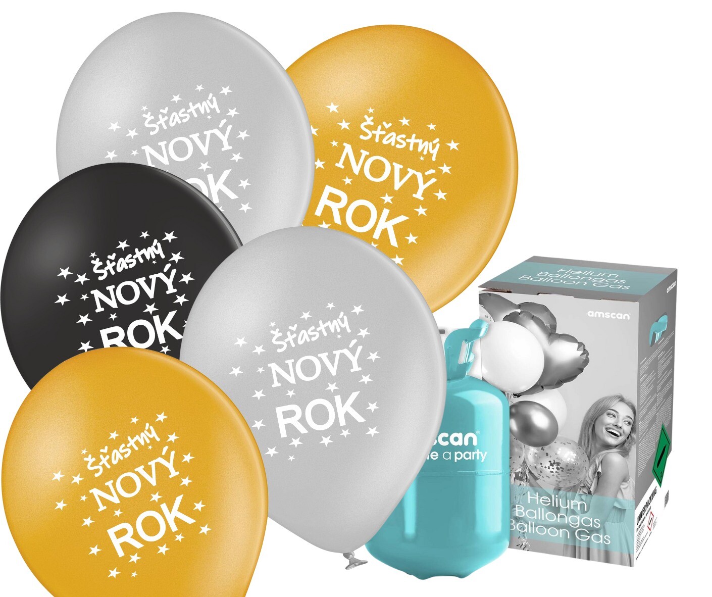Helium set s balónky Šťastný NOVÝ ROK mix 25 ks - Balonky.cz