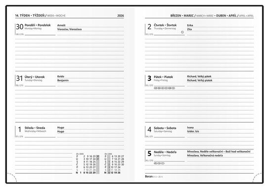 Týdenní diář 2026 Prokop Lamino B6 Leopard