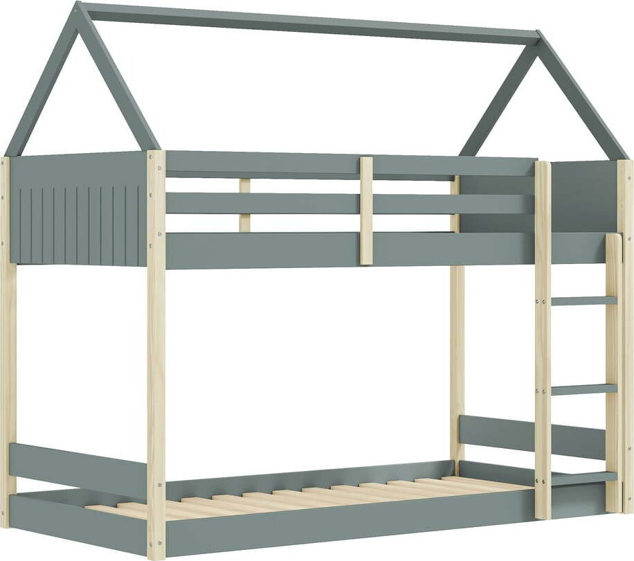 Domečková/patrová dětská postel s roštem 90x190 cm v přírodní barvě/šedozelená Valka - druhá jakost – Marckeric