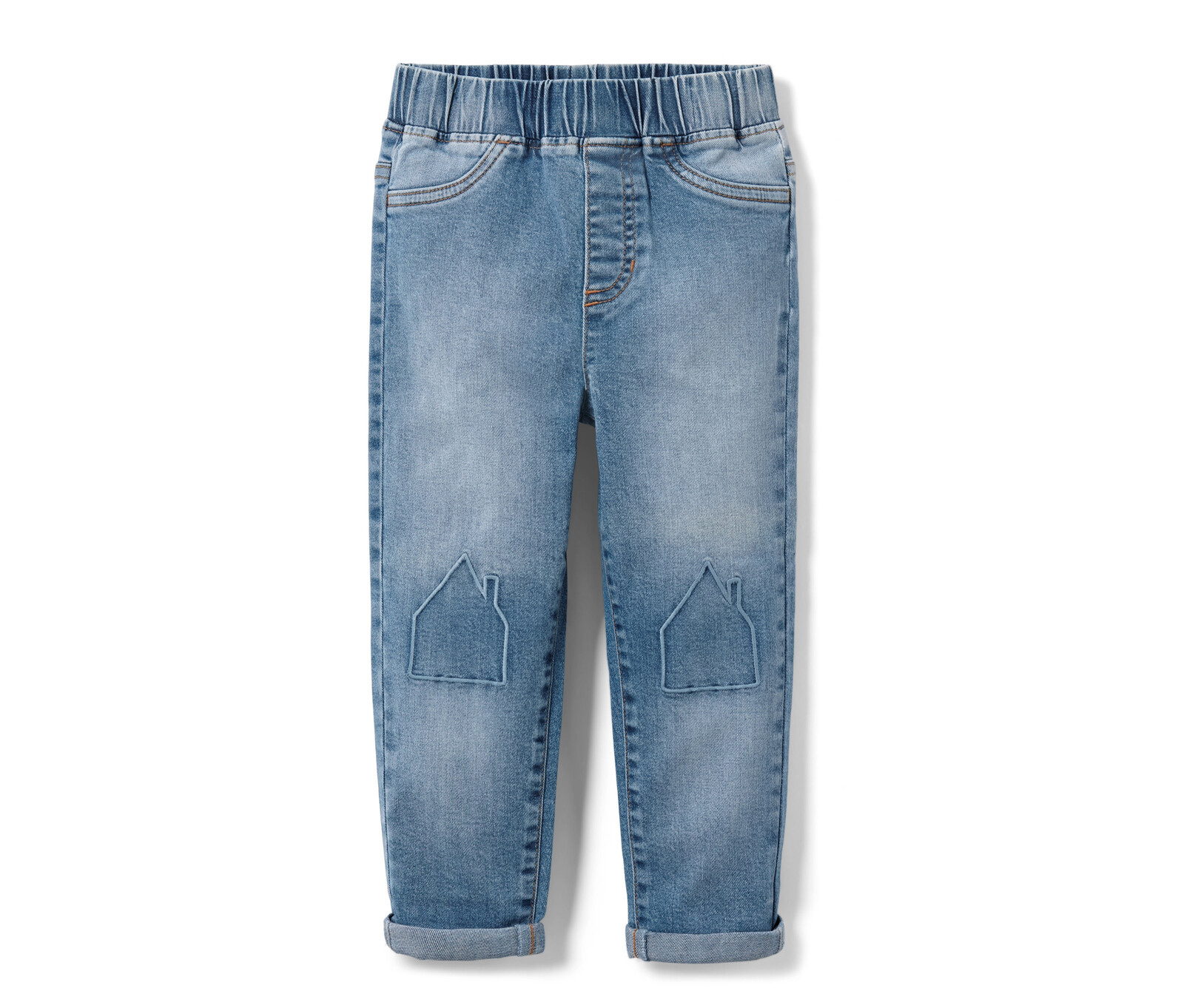Tchibo - Dětské navlékací džíny s výšivkou domečku - pro ženy - vel. 122/128 - barva: modrá