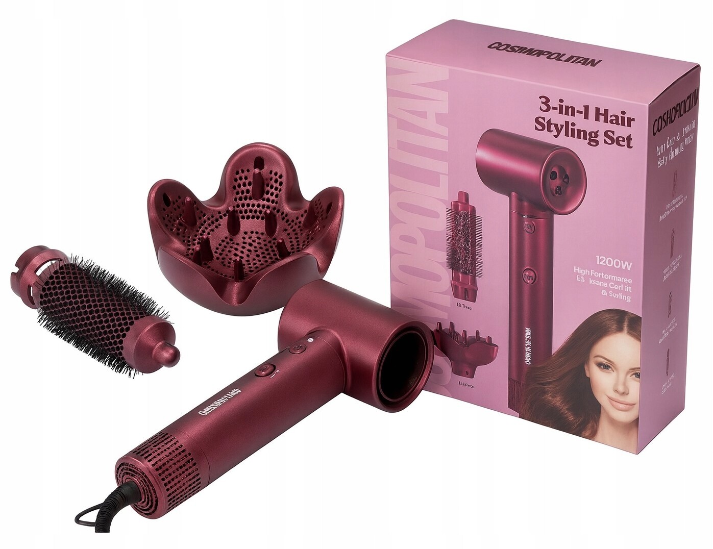 Sada pro styling vlasů 3 v 1 Cosmopolitan Fén na vlasy