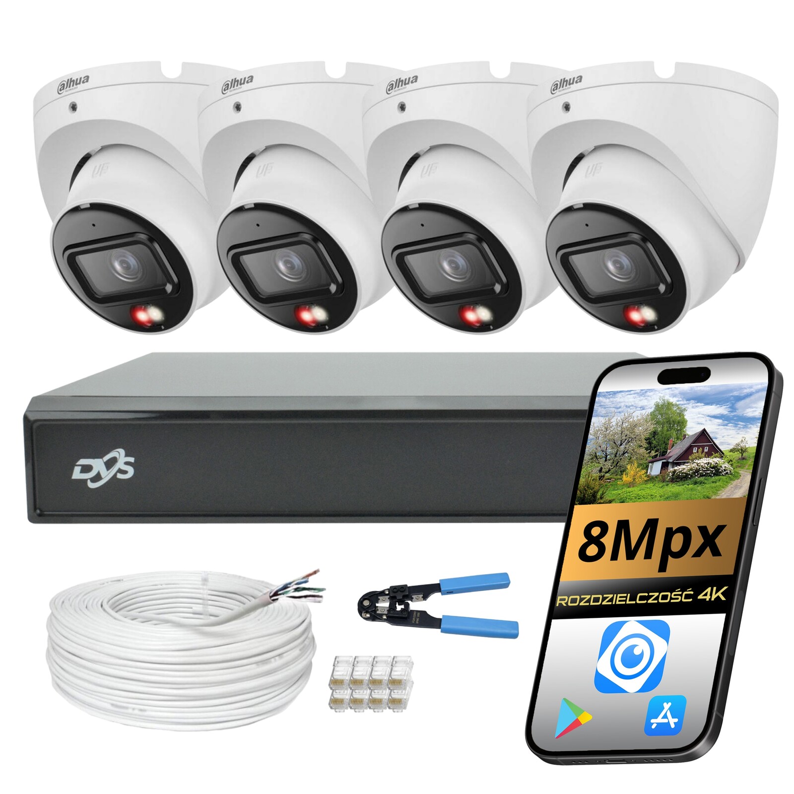 Sada Kamer Dahua Pro Monitorování 4 Kopulových Ip Kamer Poe 8Mpx Funkce Ai