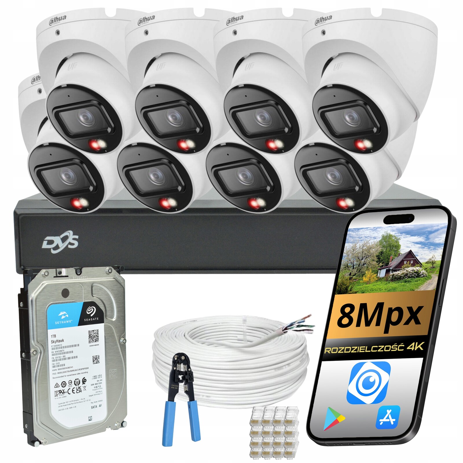 Systém Monitorování Domácnosti 8 x Kopulová Kamera Dahua Ip Poe 4K 8Mpx Ai Disk