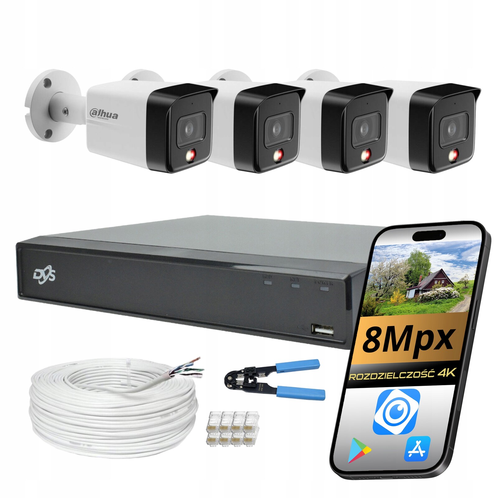 Sada Pro Monitorování 4 Venkovních Ip Poe Kamer 8Mpx Dahua Ai 4 x Kamera