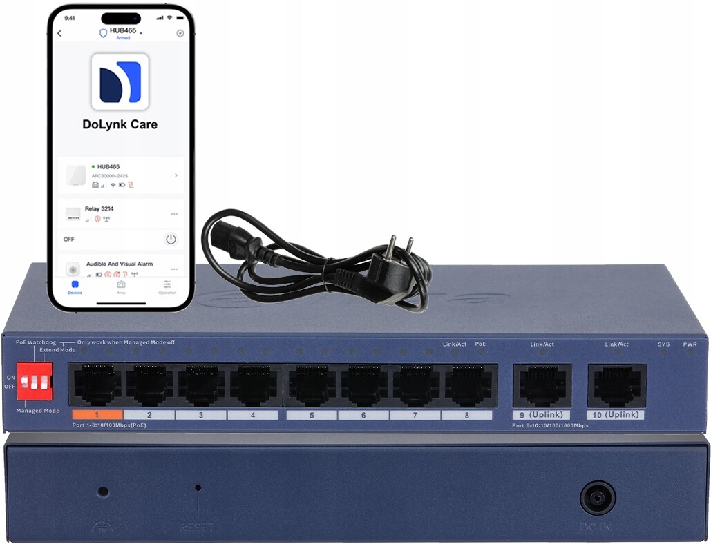 Switch Poe 8xPoE+2x Uplink 10/100/1000Mbps Dahua CS4010-8ET2GT-60 8-portový