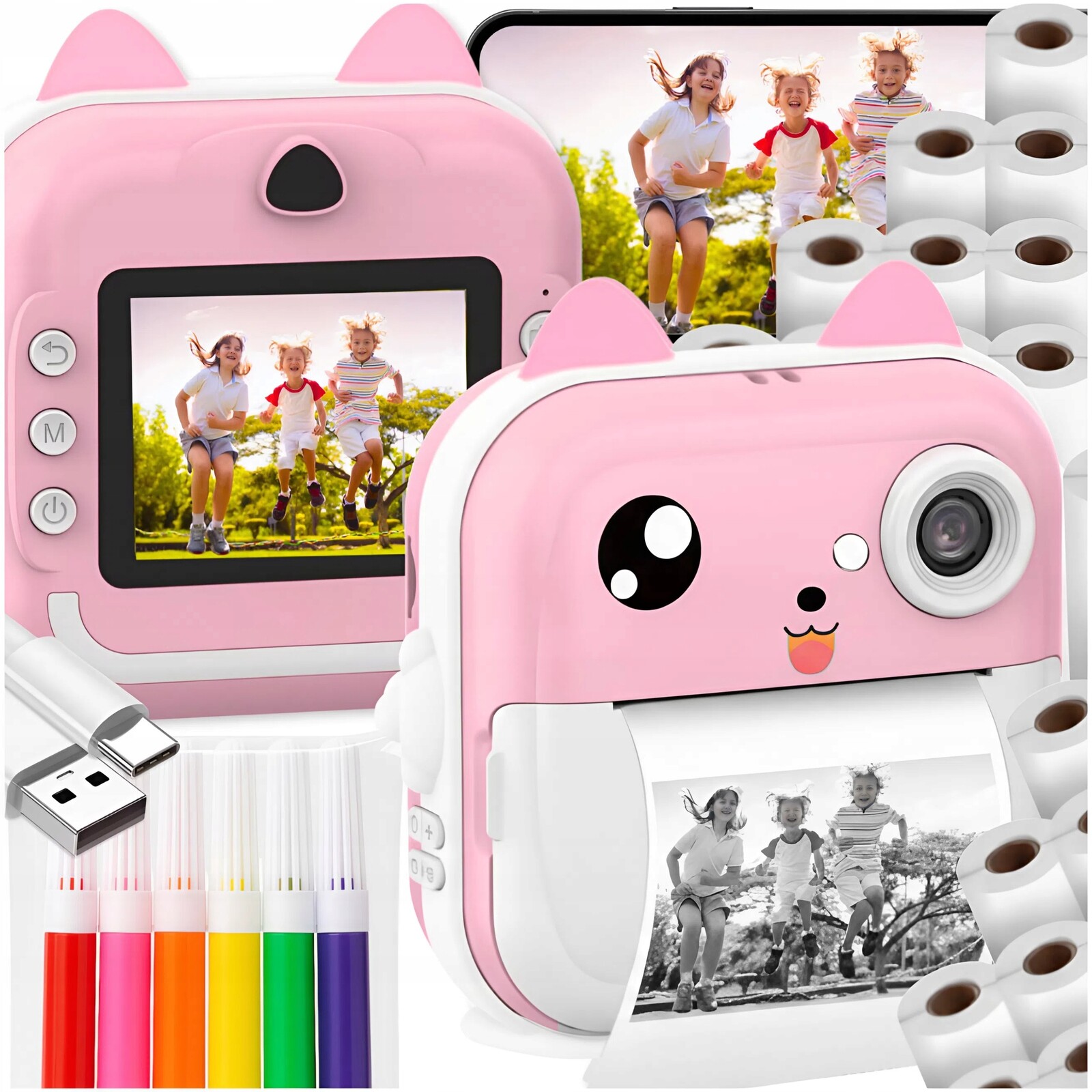 Mini Tiskárna Termální Instantní Fotoaparát Pro Děti 20 Rolí