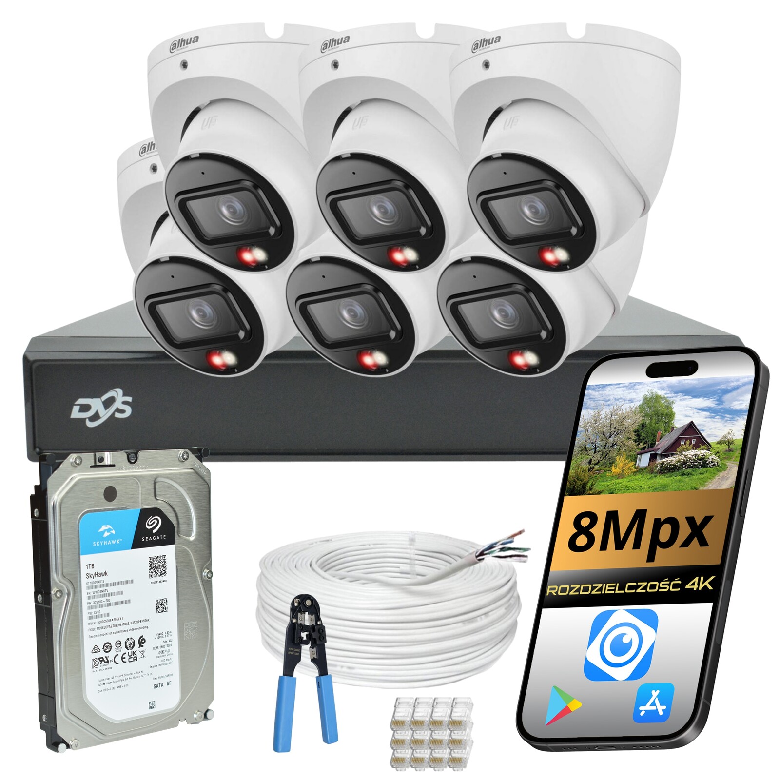 Monitorování Domácnosti Dahua 6 Kopulových Ip Kamer Poe 8Mpx Ai Disk Smart Dual