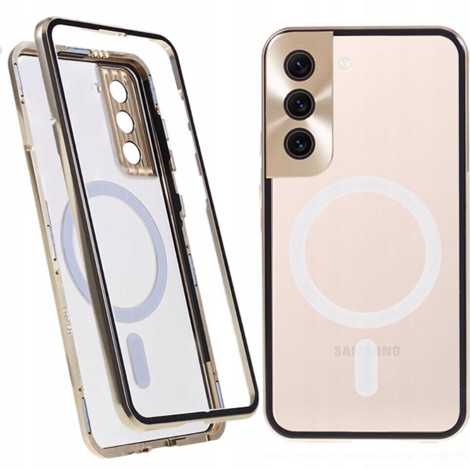 Magnetické Pouzdro Dual Glass pro Galaxy S22+ Plus, skleněné pouzdro pro MagSafe