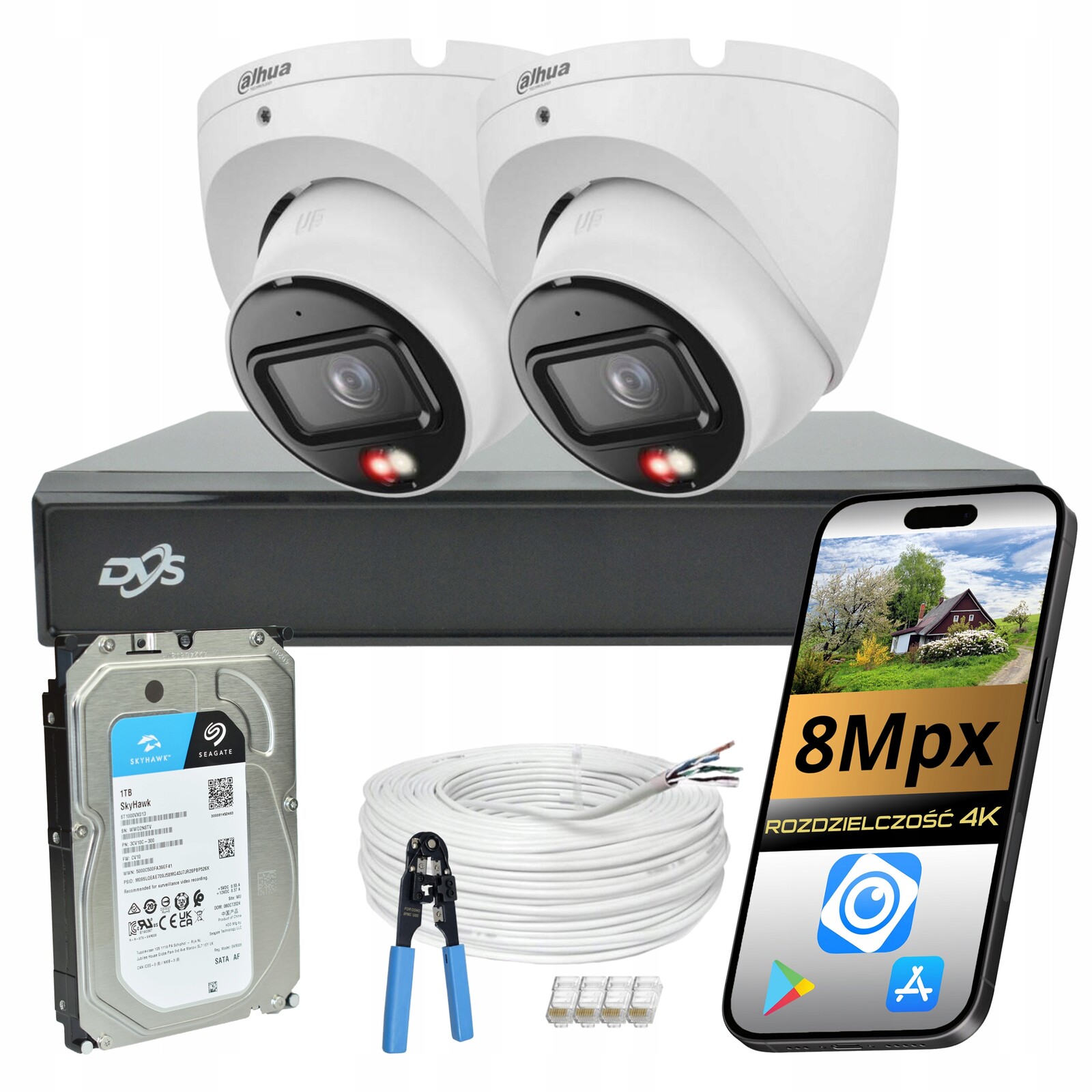 Sada Pro Monitorování 2 Kopulových Kamer Dahua Ip Poe 8Mpx Funkce Ai Disk