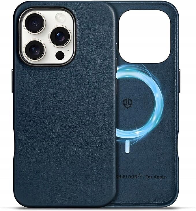 Shieldon pouzdro kožené přírodní MagSafe pro iPhone 16 Pro, tmavě modré