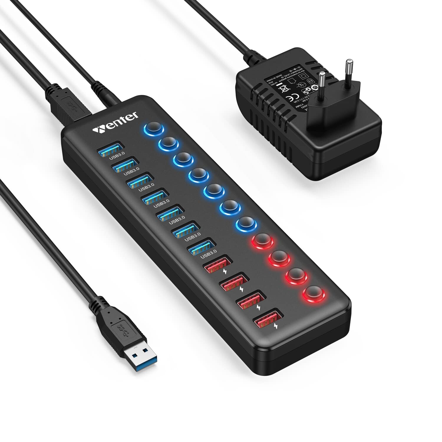 Wenter Usb Hub 11 Portů Usb 3.0 Led s Přepínačem