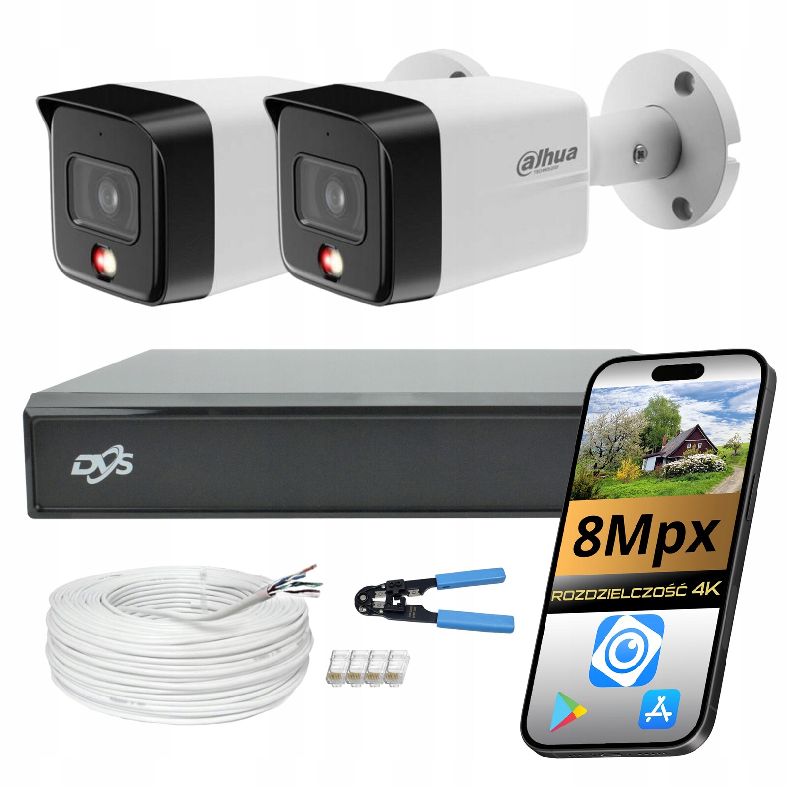 Sada Kamer Dahua Pro Monitorování Domu 2x Venkovní Ip Poe Kamera 8Mpx Ai