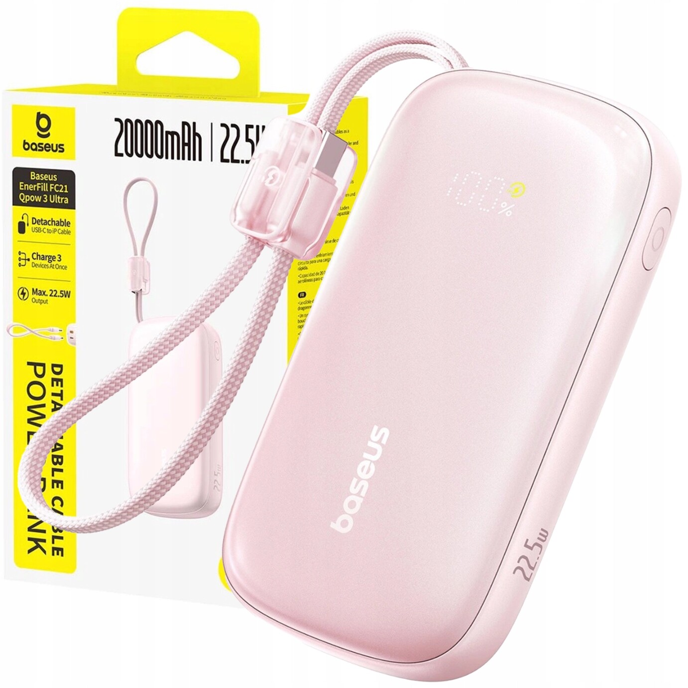 Power Bank 20000 mAh 22.5W Baseus Rychlé Nabíjení Usb-c Usb-a Kabel 2V1