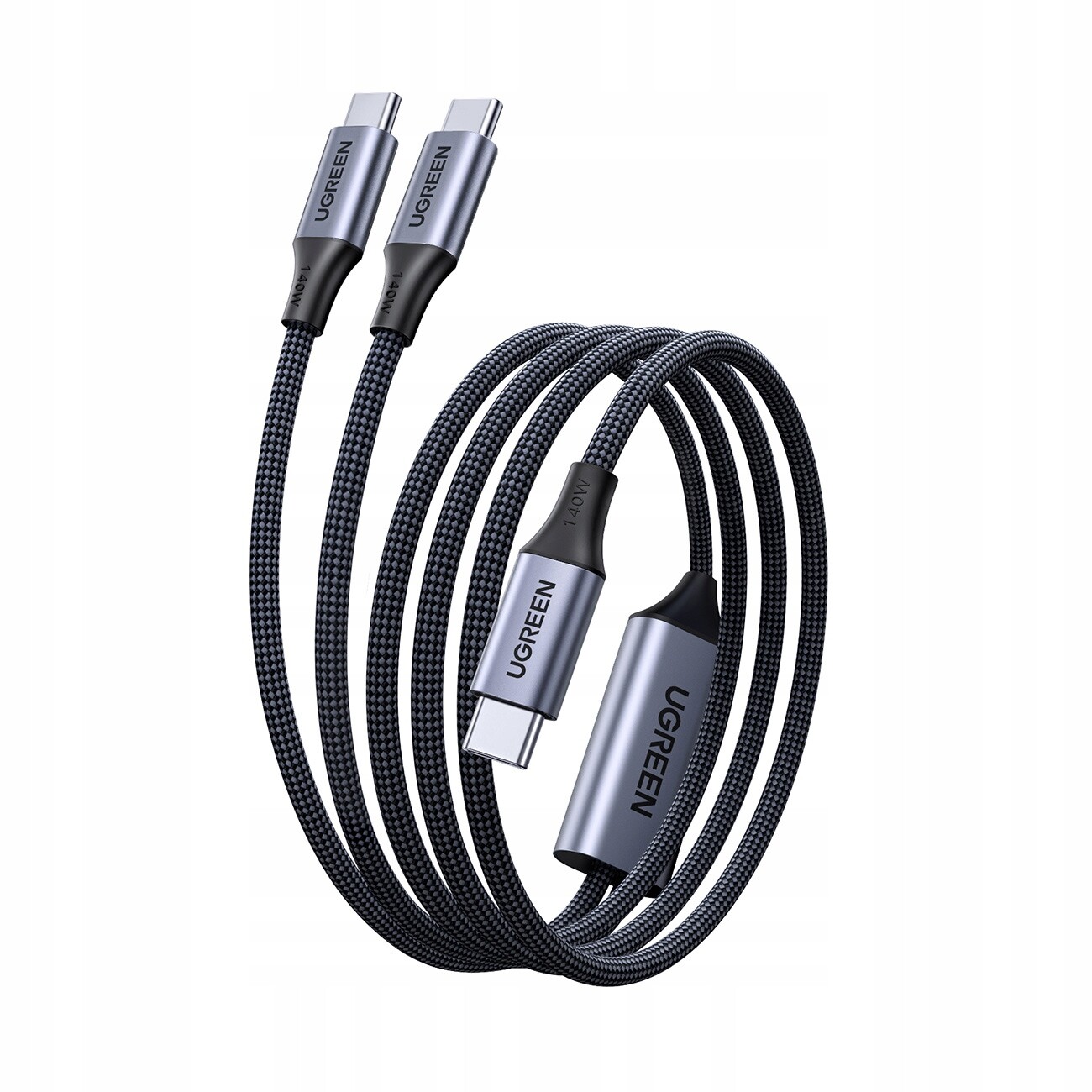 Kabel Ugreen 2V1 Usb-c 2xUSB-C 140W 2M Černý Rychlé Nabíjení Nylon