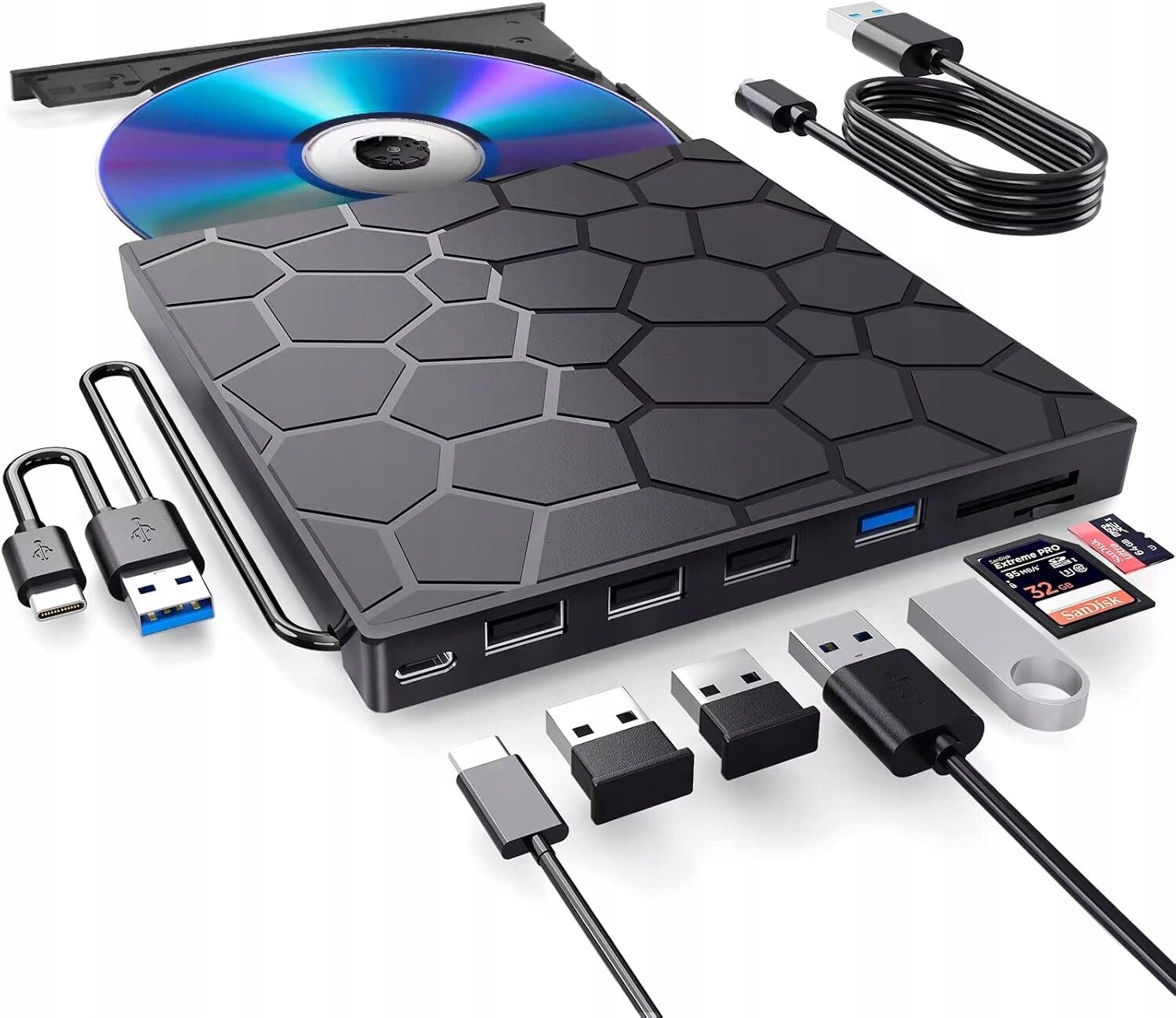 Externí CD/DVD mechanika 8 v 1, DVD přehrávač pro notebooky, přenosný Usb 3.0