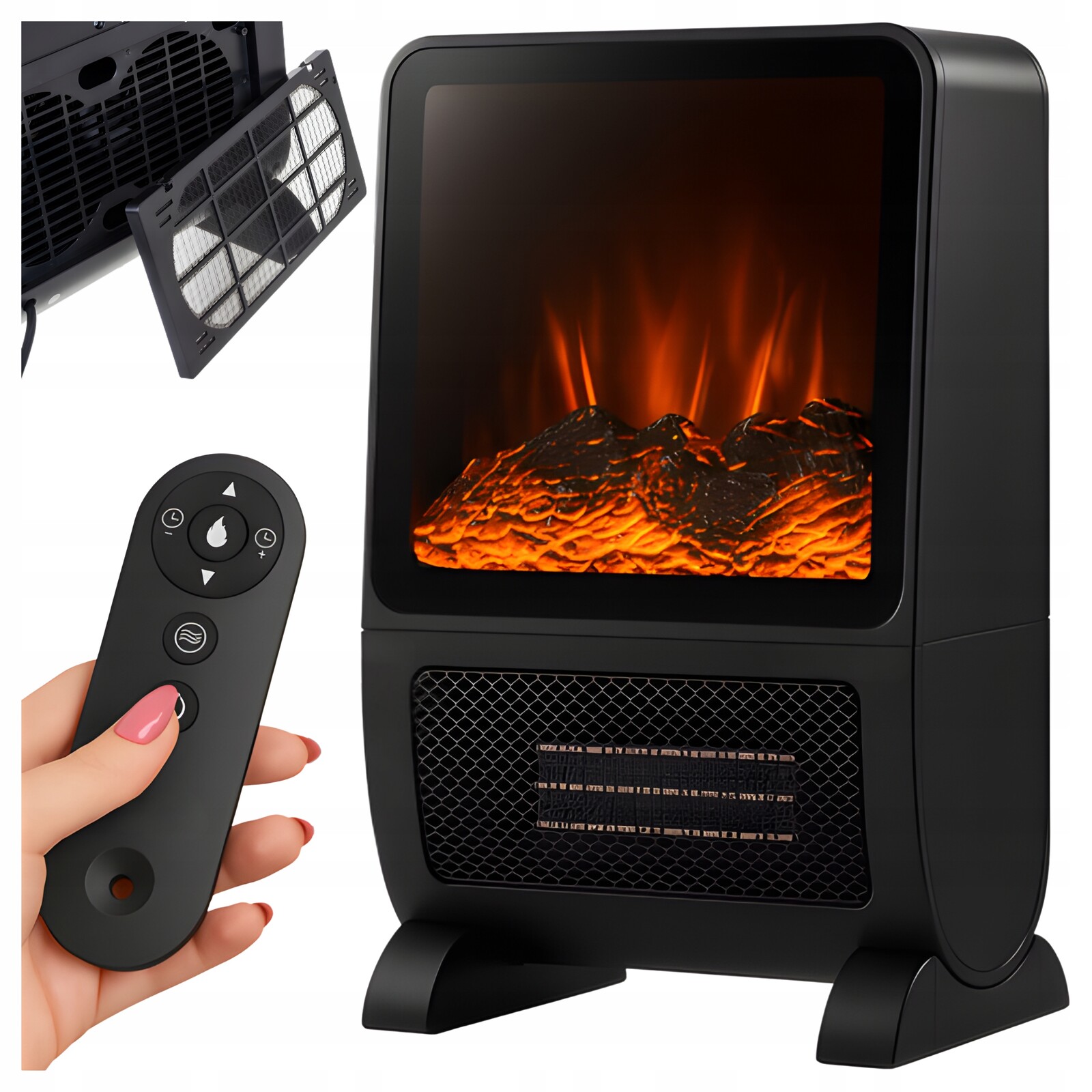 Elektrický ohřívač Keramický efekt Krbu 3D Displej Časovač Dálkové ovládání