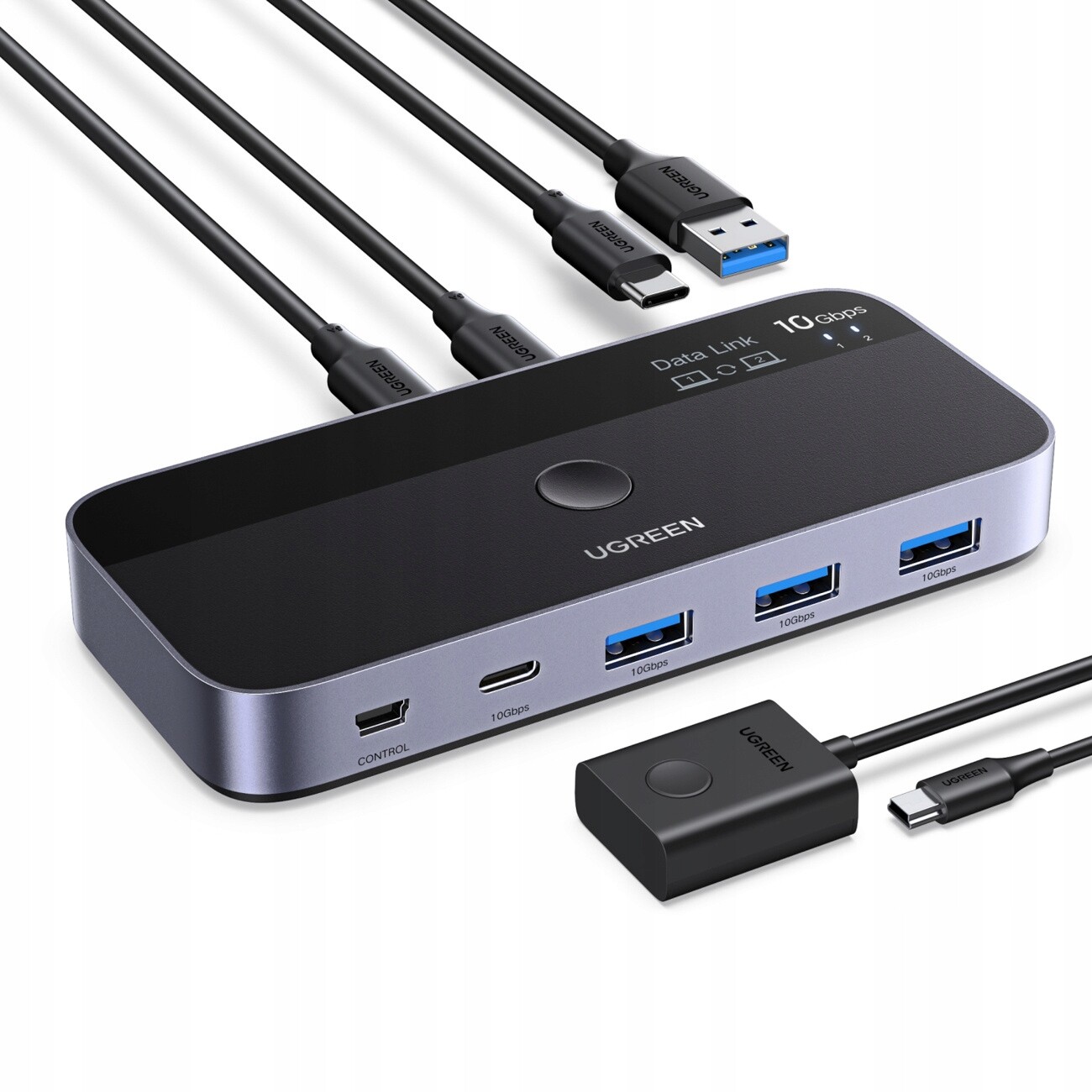 Ugreen Switch Usb-c Šedý Přepínač pro 4 Zařízení, Přenos 10 Gbps