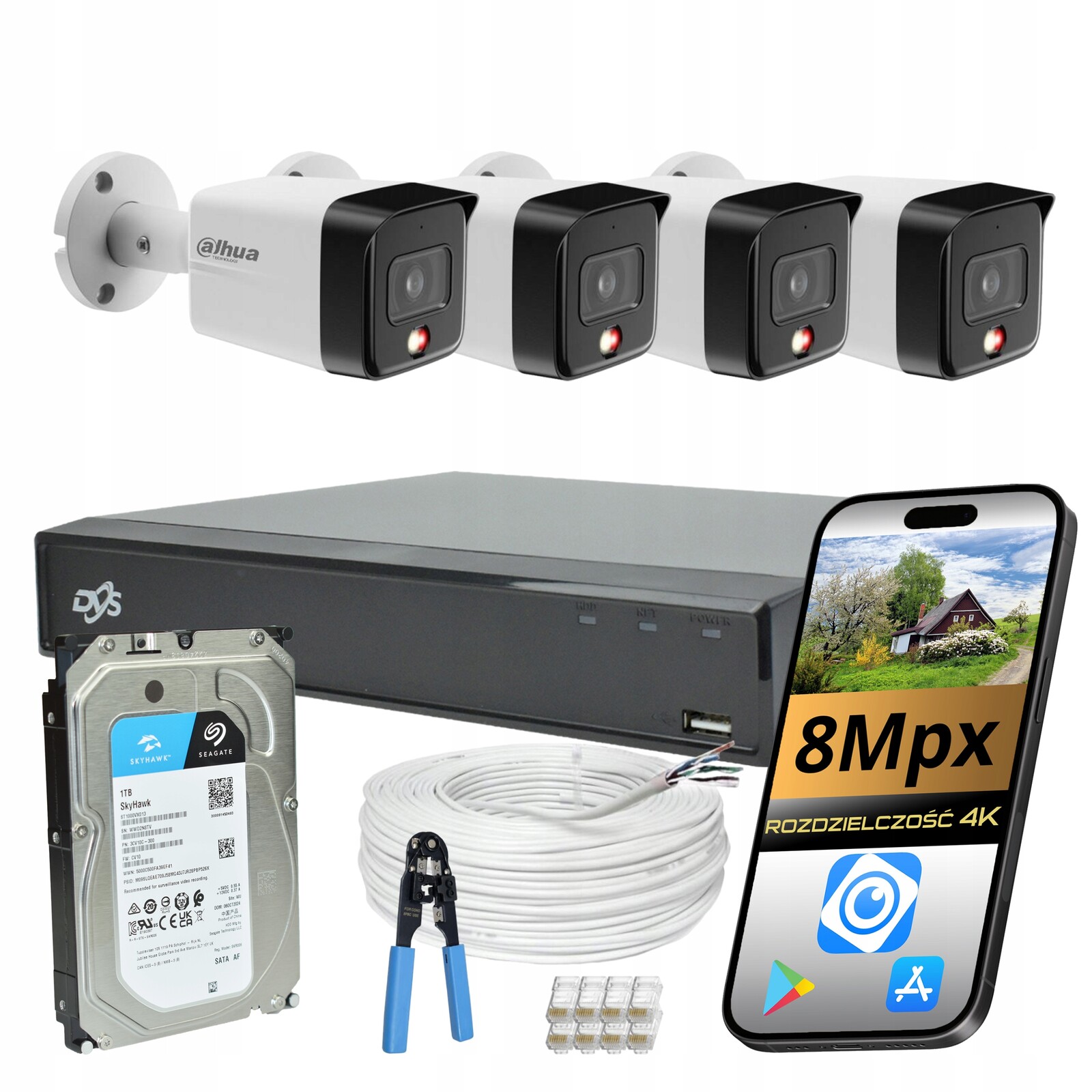 Systém Monitorování Domu 4 Externí Kamery Dahua Ai Ip Poe 8Mpx Disk 1TB