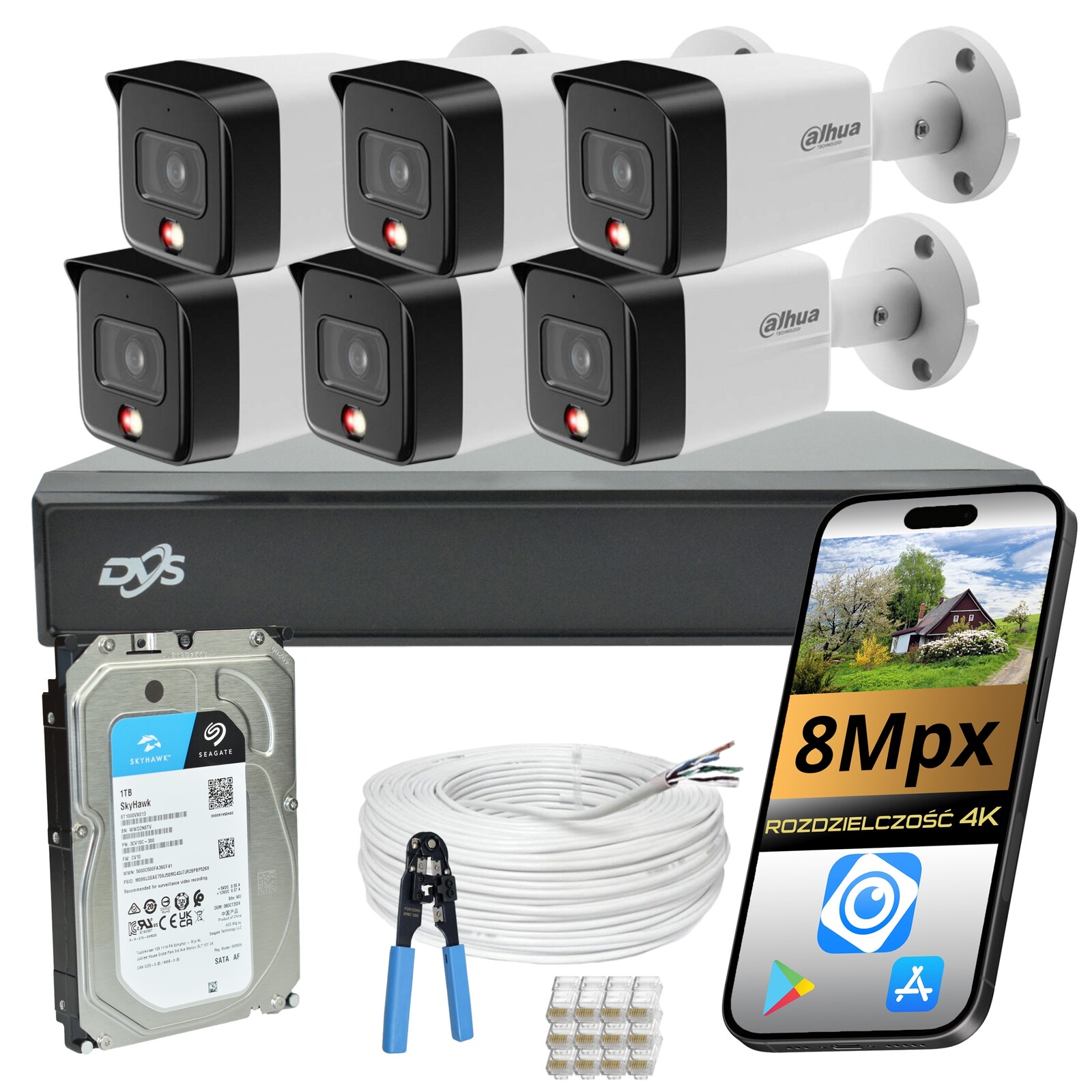 Venkovní Kamerový Set Dahua Pro Monitorování 6 Kamer Ip Poe 8Mpx Smart Disk