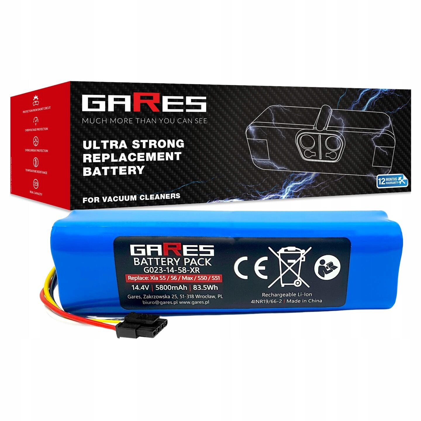 Akumulátor Gares pro Xiaomi Roborock S50 S51 S55 S502-00 S552 14,4V 5,8Ah