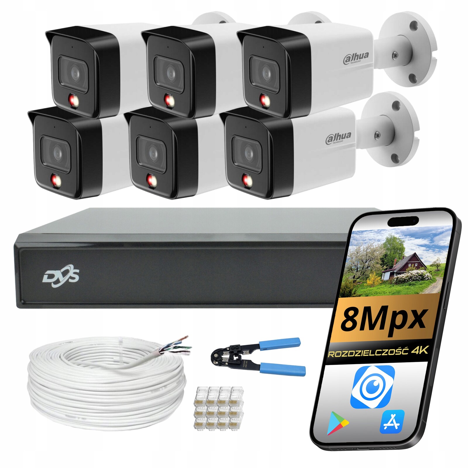 Sada Pro Monitorování Domu 6x Venkovní Ip Kamera Poe 8Mpx Dahua Ai