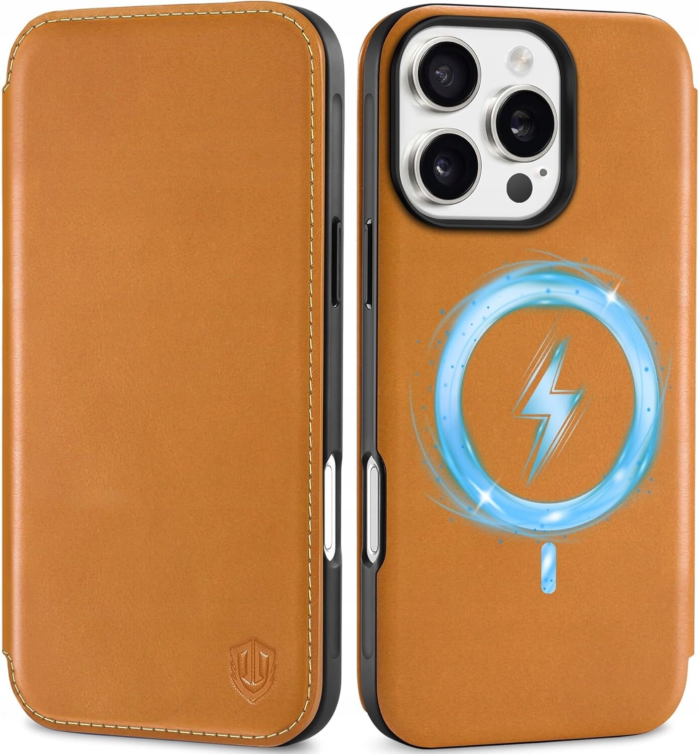 Shieldon přírodní pouzdro pro iPhone 16 Pro Rfid s klopou, světle hnědá barva