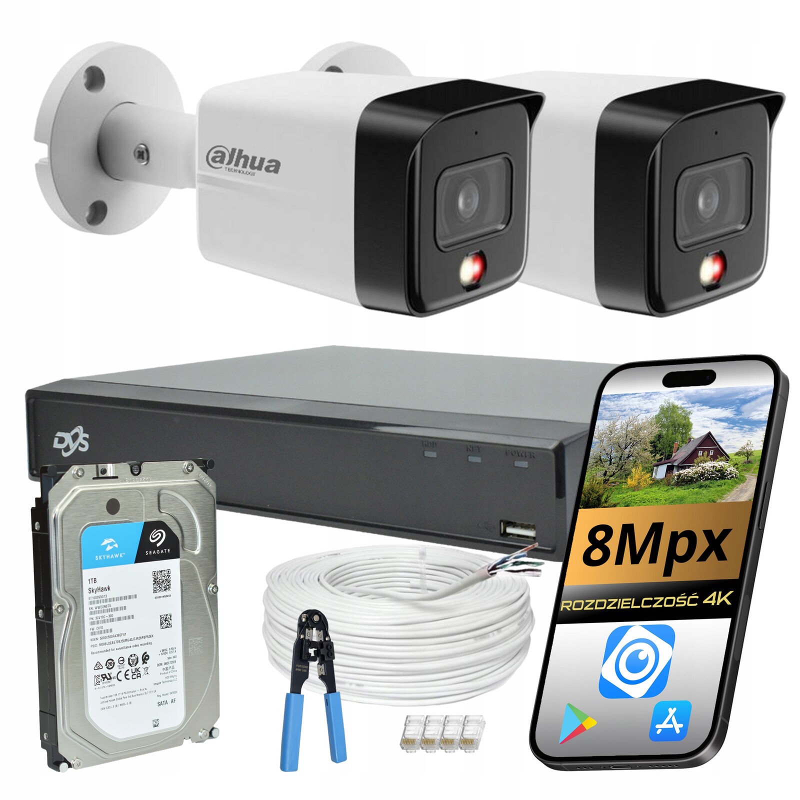 Systém Externího Monitorování Domu 2 Kamery Dahua Ip Kamera Poe 8Mpx Disk