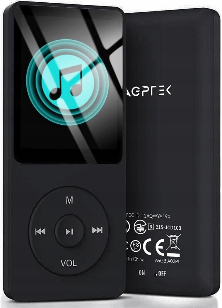 Agptek Přehrávač MP3 64 Gb s reproduktorem a obrazovkou 1,8