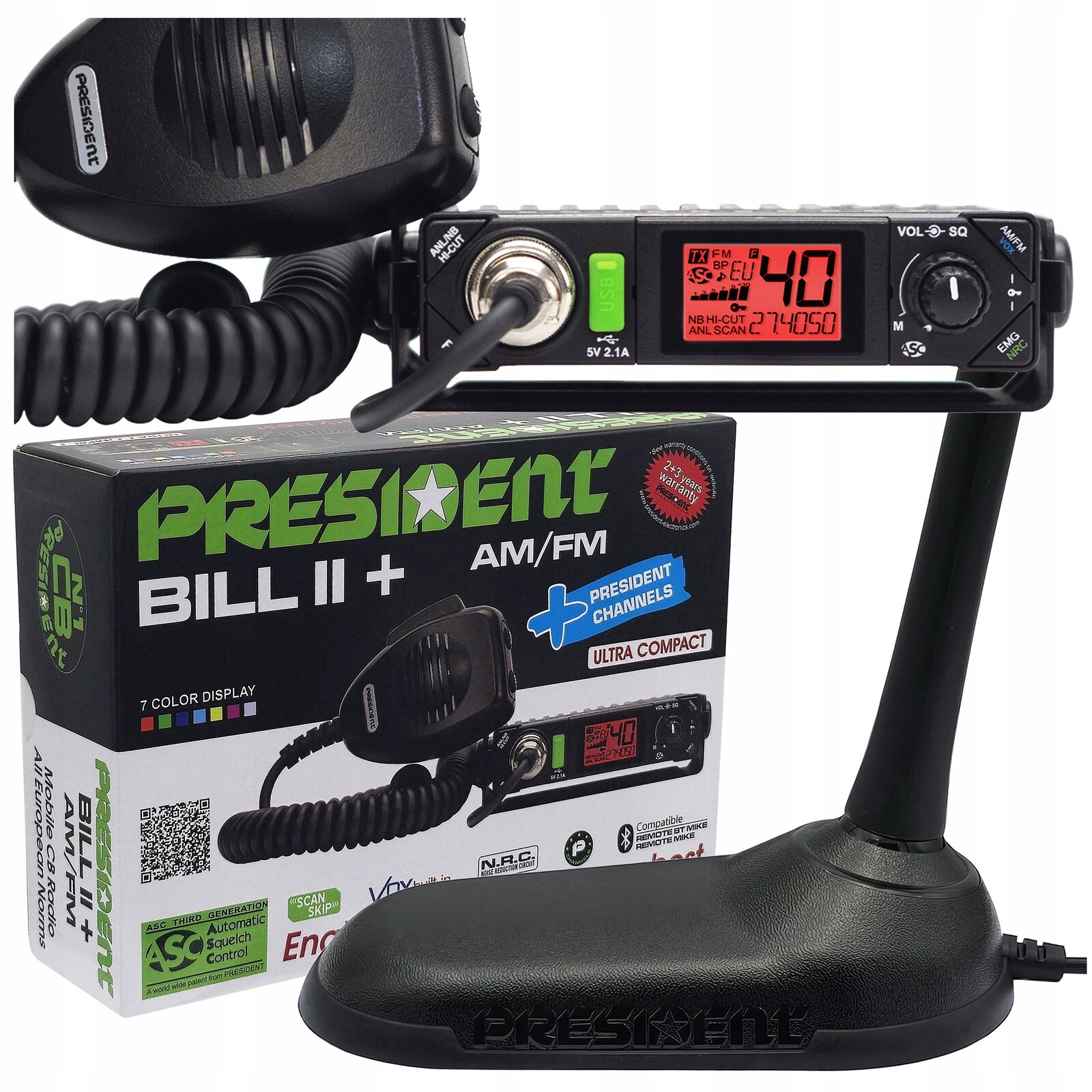 Cb President Bill 2+ Asc Nrc ultra kompaktní rádio anténa Virginia