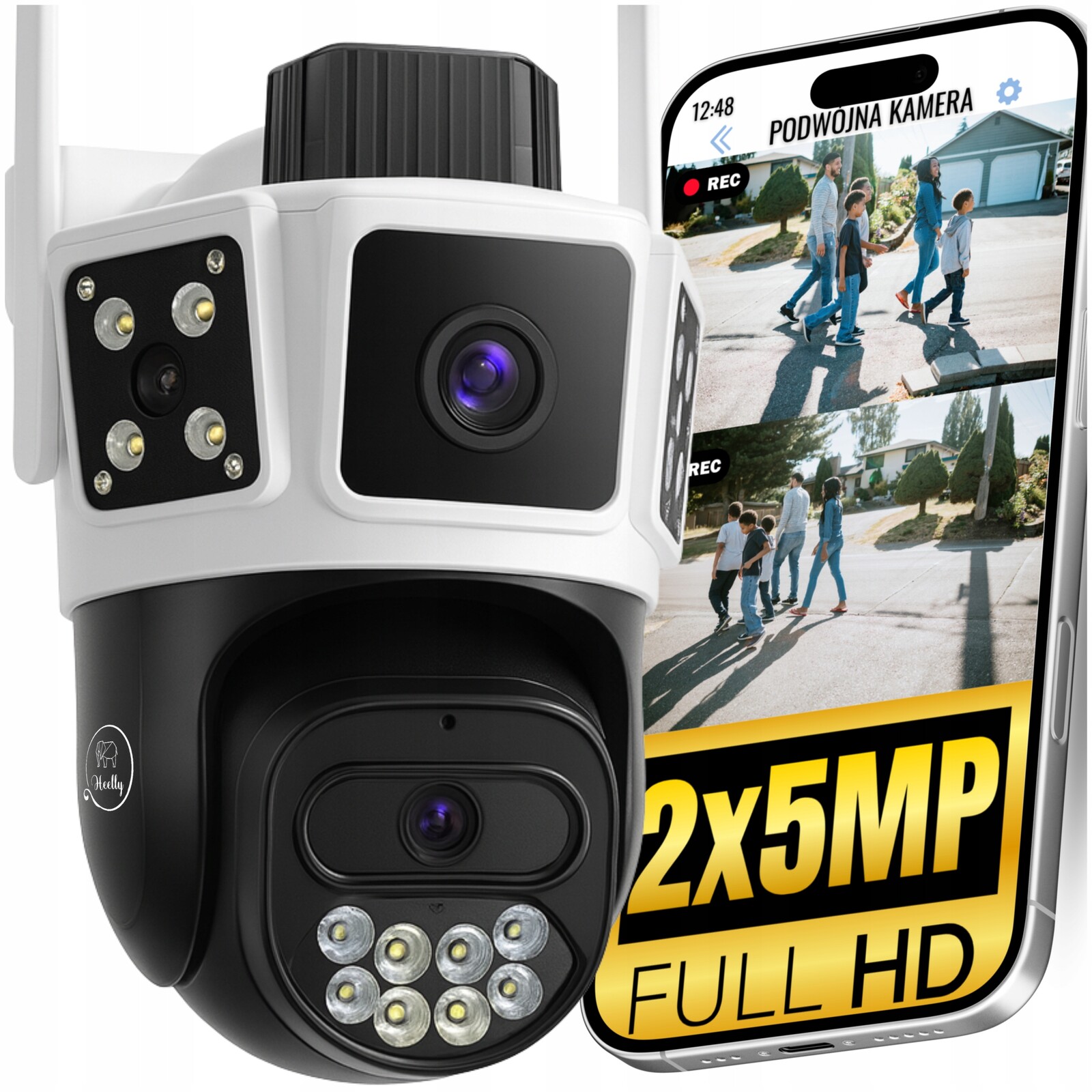 Dvojitá Kamera 2X5MP 5GHz Venkovní Otočná Ip Wifi Alarm Detekce Bílá