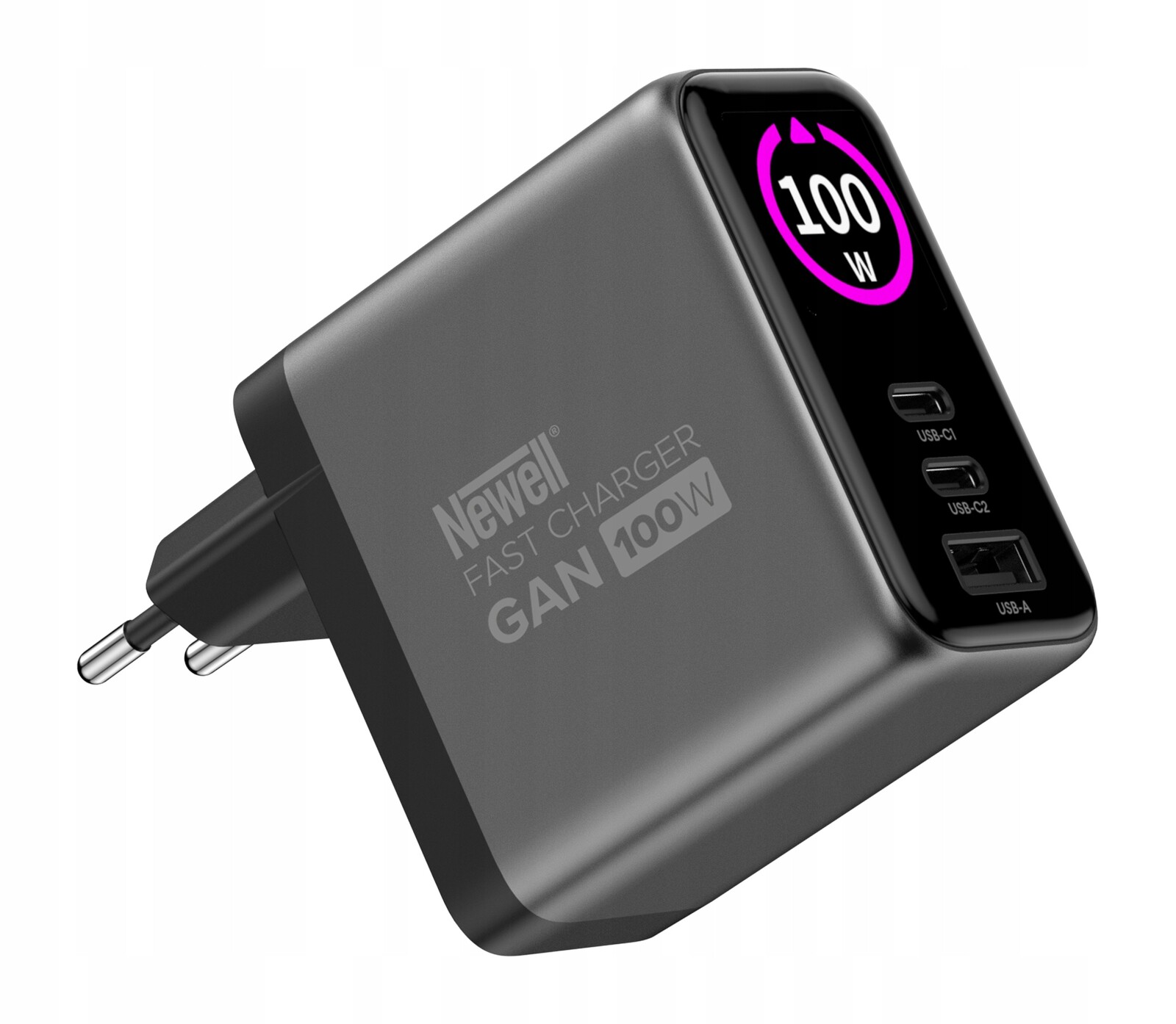 Rychlá síťová nabíječka Newell GaN 100 W 2 x Usb-c a Usb-a Pd Qc 3.0