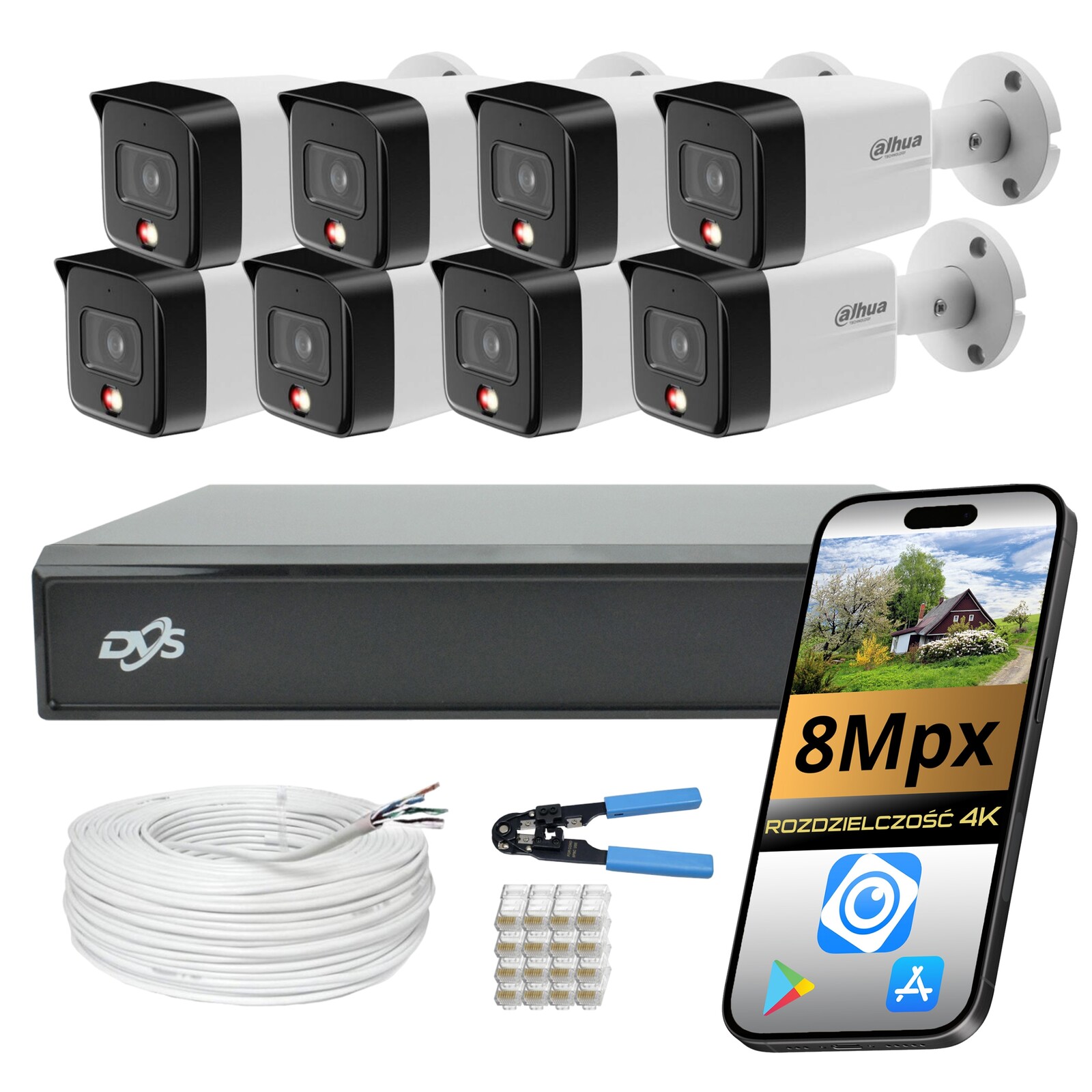 Sada 8 Kamer Pro Monitorování Domu Venkovní Ip Kamera Poe 8 Mpx Dahua Ai