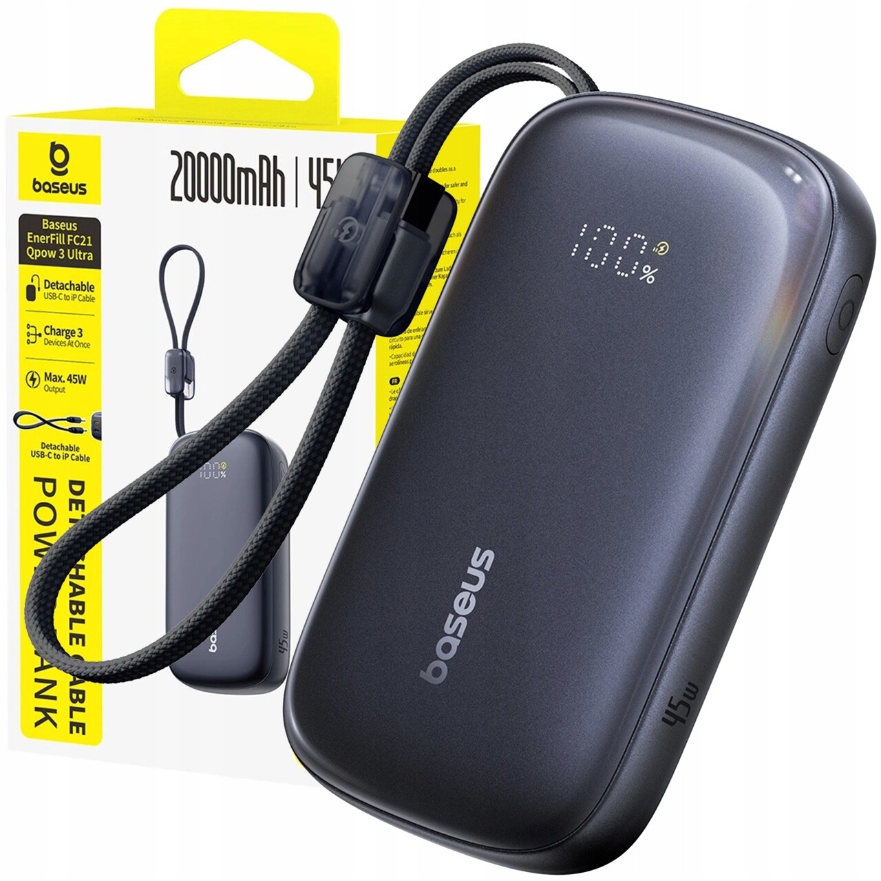 Rychlá Powerbanka Baseus 20000 mAh 45W Usb-c Usb-a Kabel Usb-c Lightning