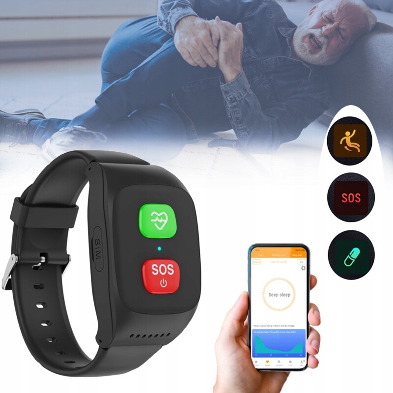 Alarmový náramek Sos 4G Lokalizátor Gps náramek Senior Měření tepu Aplikace