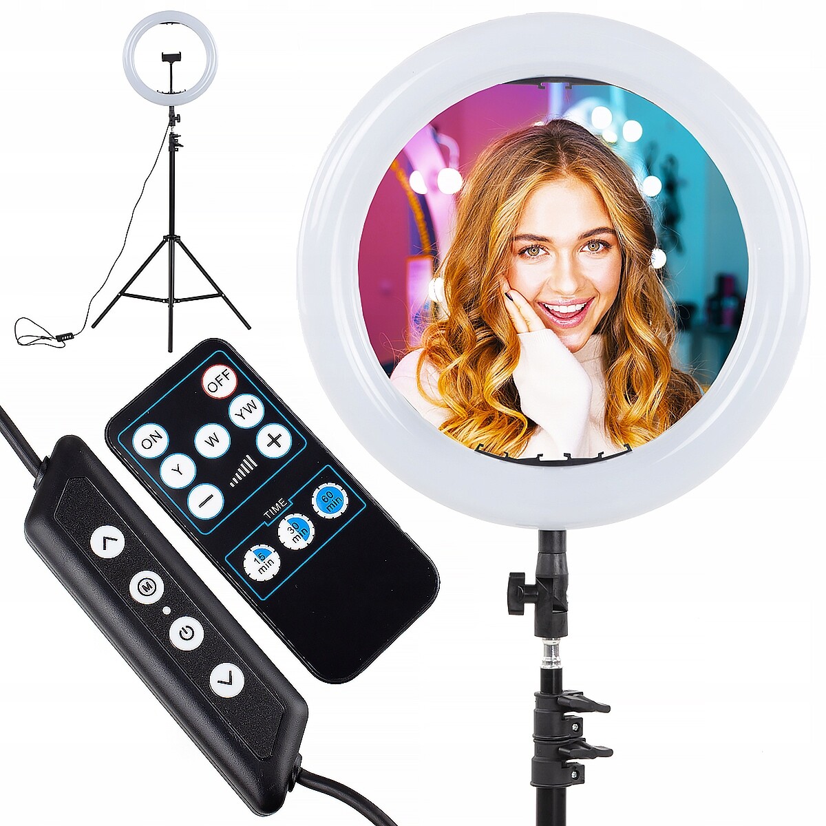 Led Kruhová Lampa Silná Stativ 190 CM 2 Nastavitelné Dálkové Ovladače