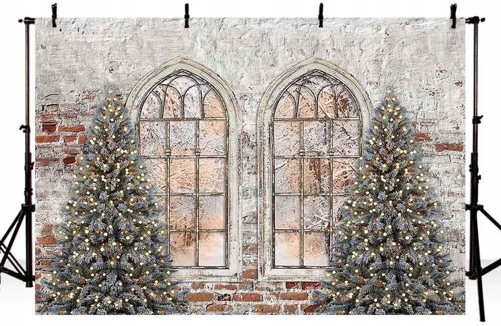 Vánoční pozadí Zimní okno Vánoční stromek pro fotografie portrétů a rodinných setkání