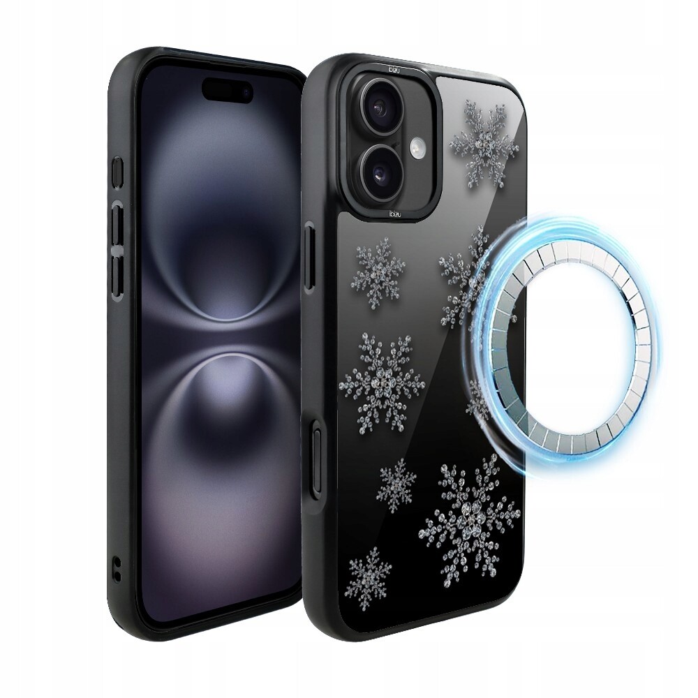 Pouzdro pro iPhone 16 Ibizu DropGuard Matt s MagSafe, sněhové vločky na zrcadle