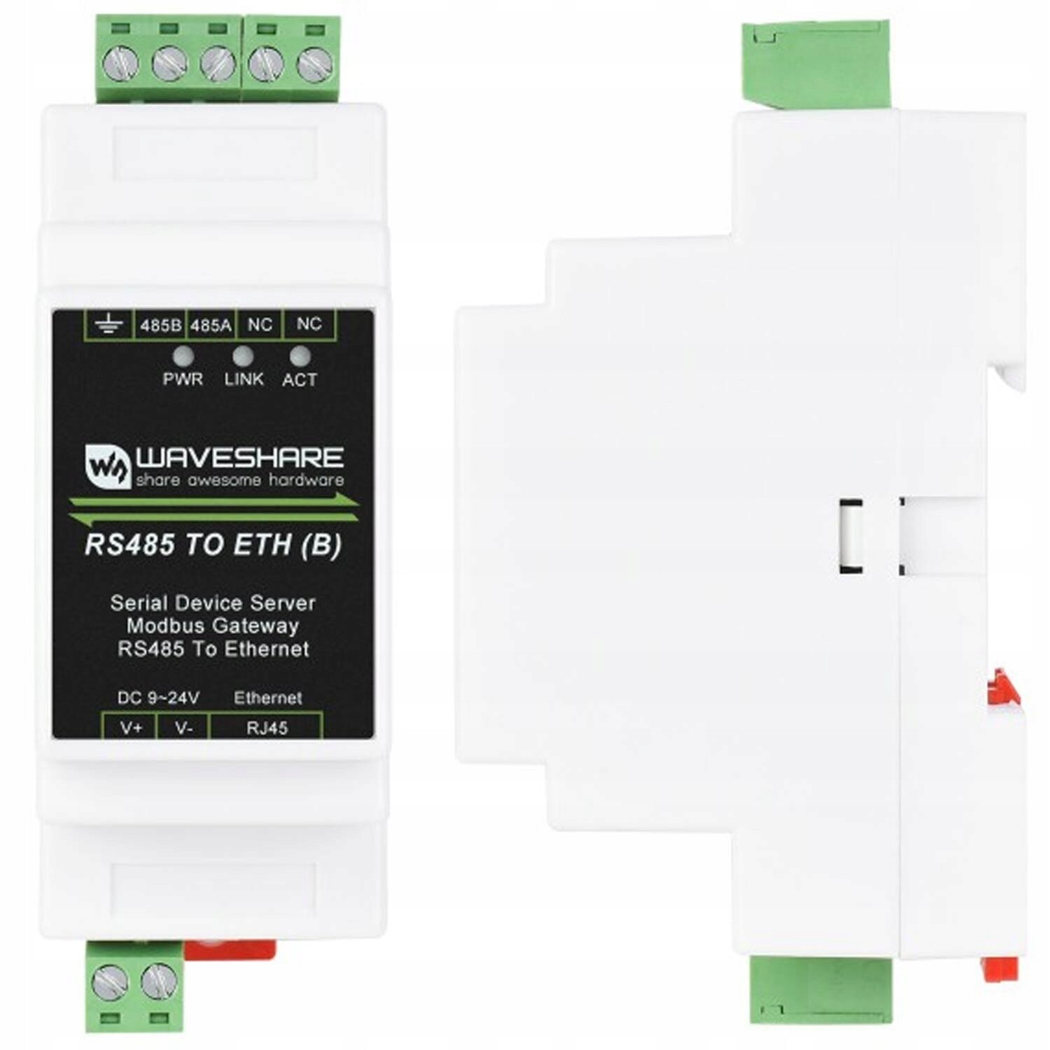 Převodník RS485 na Ethernet RJ45 Waveshare průmyslový na Din lištu